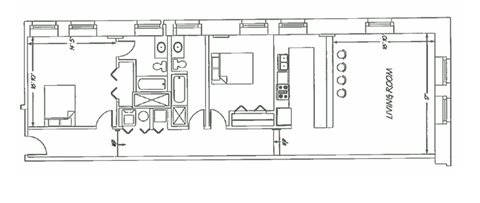 Floor plan for 2 beds, 2 baths, 1249 sqft